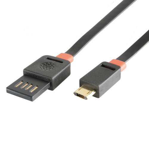 USE MicroUSB charging cable, flat, 3m, black, with gold-plated connectors