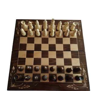 Wooden chess set with carved floral design on the box, 32 pieces, 50x50 cm board - Domino, Chess Set