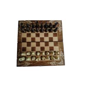 Különleges arc faragású sakk figura készlet, 25x25 cm utazási sakk tábla doboz backgammon dáma játék - barna 64748636 Dominó, sakk