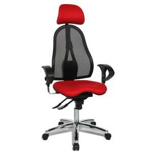 Topstar Sitness 45 ergonomic office chair with adjustable headrest, armrests, and height, red mesh back and red seat - Furniture