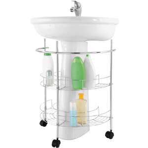 Feridras chrome bathroom shelf with 2 shelves and wheels, under sink storage, bathroom organizer - Bathroom shelf unit