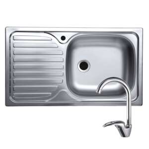 Italbox Kitchen Sink Set with Gooseneck Faucet, 43.5x76cm, Silver 64754686 - Kitchen Sink