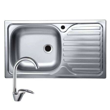 Italbox sink set, 43.5x76cm, silver, with right-hand sink and swan-neck tap, for countertop installation
