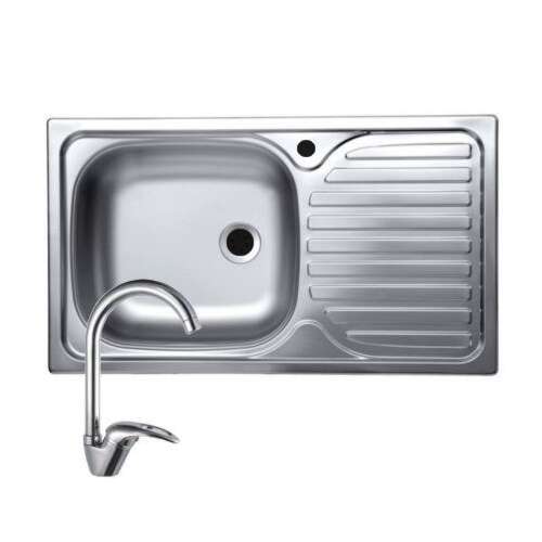Italbox sink set, 43.5x76cm, silver, with right-hand sink and swan-neck tap, for countertop installation 64754691