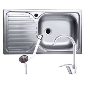 Set chiuveta inox anticalcar de blat + baterie inalta + sifon cu preaplin, 43.5x76 cm, cuva dreapta 64754713 - Instalații de apă, gaz & încălzire