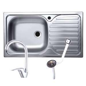 Italbox Stainless Steel Sink Set with Gooseneck Faucet and Overflow, Left-Hand Bowl, for countertop installation 64754719 - Kitchen Sink