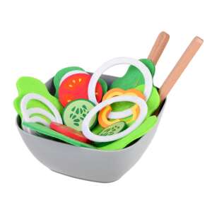 Cucinino wooden salad set for kids, includes bowl, lettuce, tomato, cucumber, onion, pepper, salt, pepper shaker, oil, vinegar, wooden spoon and fork - Shop Playset, Shopping
