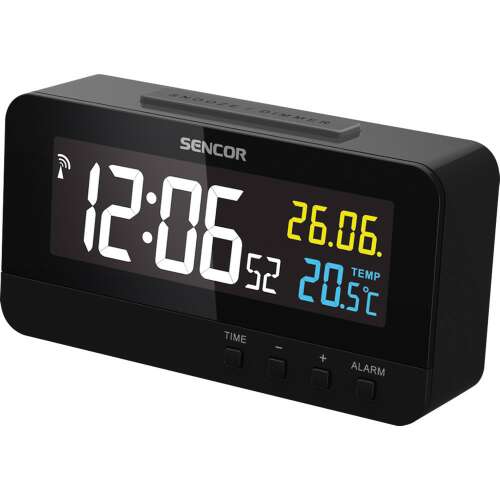 Sencor SDC 4800B black digital alarm clock with radio controlled time, temperature and date display