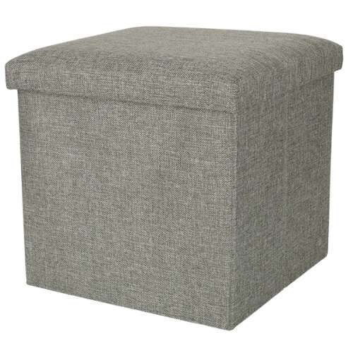 Gray foldable storage ottoman with lid, 38x38x38cm