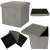 Gray foldable storage ottoman with lid open and closed, showing storage space