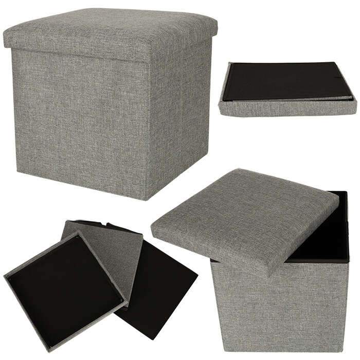 E-shop Skladací puf s úložným priestorom, sivý, 38x38x38cm