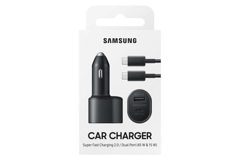 BLISTER Samsung EP-L5300XBEGEU încărcător rapid auto din fabrică negru cu conector USB și tip C, EP-DN975BBE Cablu de date tip C - tip C 3000mAh max 45W