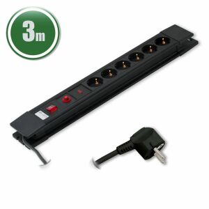 Bandă de alimentare cu protecție la supratensiune PRC cu 6 prize și cablu de 3 m - Delight Prize
