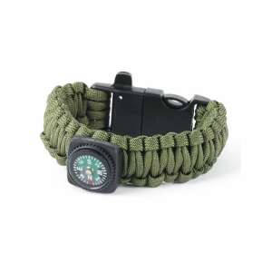 Zöld paracord túlélő karkötő iránytűvel, síppal és tűzgyújtóval - Zsebkés tok & Bicskatok