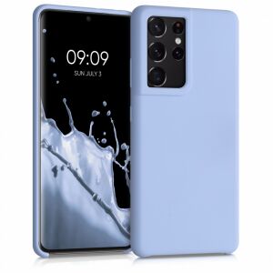 kwmobile Samsung Galaxy S21 Ultra blue silicone case on phone - Phone Case