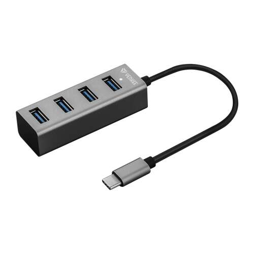Yenkee YHB C430 4 porttal ellátott USB-C hub, alumínium, ezüst - USB elosztó