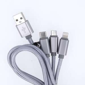 Maxlife 3-in-1 USB-Ladekabel mit Micro-USB-, Type-C- und Lightning-Anschlüssen, 1 Meter lang, silber - Maxlife