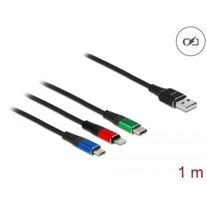 Nabíjací kábel USB Delock 3 v 1 s konektormi Lightning, Micro USB a USB Type-C - USB káble