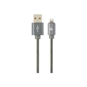 Gembird Cablexpert Premium Spiral Metal 8-pin charging and data cable, 1m, metallic-grey - Gembird Lightning Cable