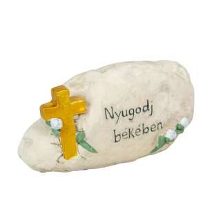 Cement sírkő arany kereszttel és a "Nyugodj békében" felirattal - Szezonális dekoráció