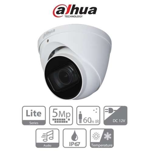 Dahua Lite Series 5MP външна камера за сигурност с 60m IR, IP67 водоустойчива, аудио, обектив 2,7-12mm