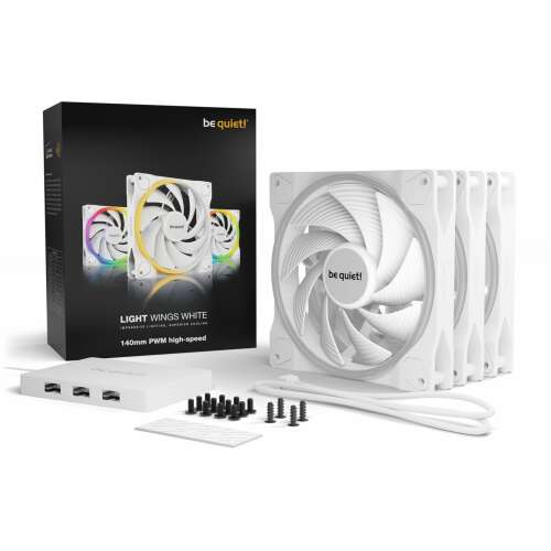Be Quiet! Cooler 14cm - LIGHT WINGS WHITE 140mm PWM Triple Pack (RGB, 2200rpm, 31dB, white) 81170675