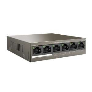 Angled view of Tenda TEF1106P-4-63W 6-Port PoE Switch - Tenda Switch