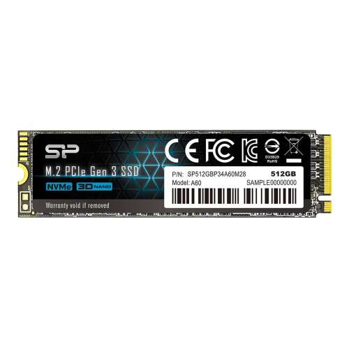 Silicon Power SSD - 512GB A60 (r:2200MB/s; w:1600 MB/s, NVMe 1.3 support, M.2 PCIe Gen 3x4)