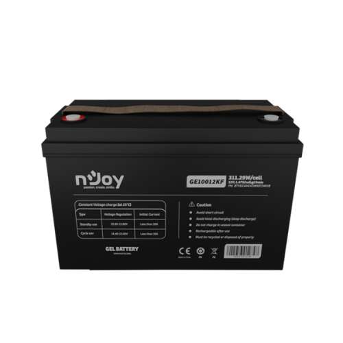 NJOY GE10012KF 12V 100Ah GEL akkumulátor, fekete, fogantyúval, elülső nézet