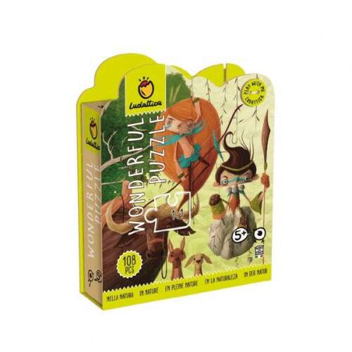 Wonderful Puzzle 108 darabos - Ludattica - Felfedezetlen vadon, 108 darabos puzzle gyerekeknek és felnőtteknek, dzsungel jelenetet ábrázol állatokkal és karakterekkel