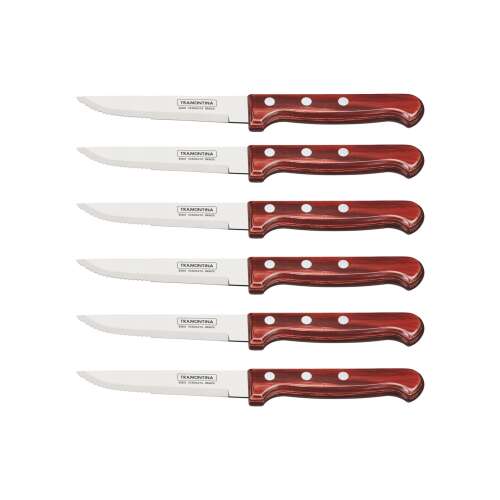 Set of 6 Tramontina Gaucho steak knives with red wooden handles