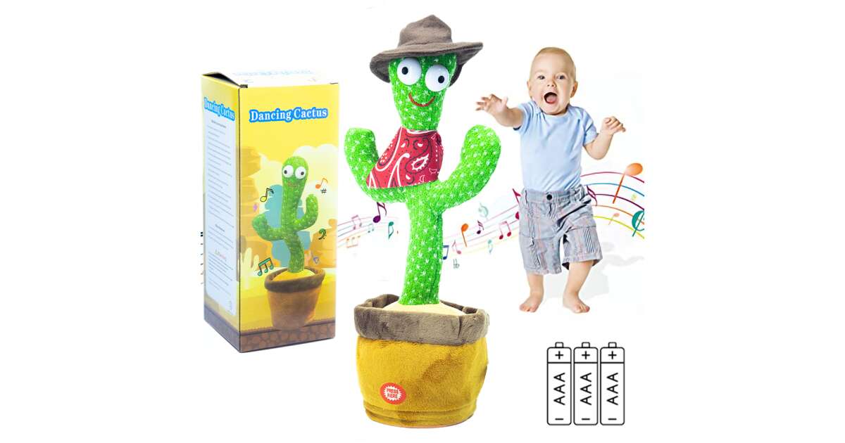 Tanzender Kaktus, Kinderspielzeug, wiederholt, was Sie sagen /  Plschmaterial, Batterie, Cowboy-Stil | Pepita.com