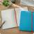 LEITZ Cosy Soft Touch B5 Notebook, blue, 80 pages, squared, hard cover, open book view, with pen and plant on desk