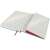 LEITZ Cosy Soft Touch B5 grid notebook, open, blue with red bookmark, showing back pocket