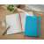 LEITZ Cosy Soft Touch B5 Notebook, blue, 80 pages, squared, hard cover, open book view, with pen and plant on desk
