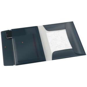 LEITZ Cosy A4 folder with extra pocket, open, showing inside, grey - Elastic folder