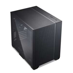 Lian Li PC-O11 Air Mini ATX Computergehäuse, schwarz mit gehärtetem Glas, schräge Ansicht - Computergehäuse