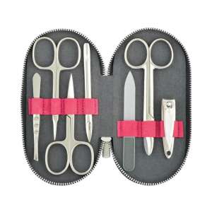 DUP BERTA 7 piece manicure set with Solingen scissors in a brown leather case - Manicure set