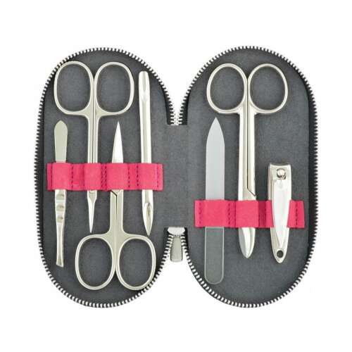 DUP BERTA 7 piece manicure set with Solingen scissors in a brown leather case