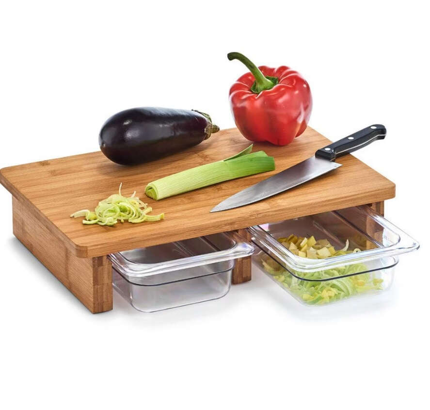 Set tocator cu doua tavi Zeller, bambus/plastic, 40.5x26.5x8.5 cm, maro