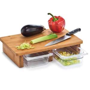 Zeller bamboo cutting board with two containers for storing chopped ingredients - Cutting board