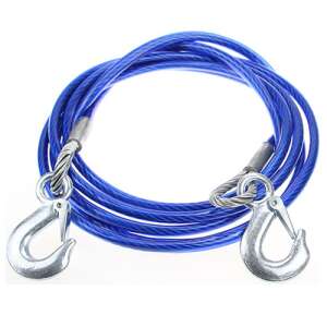 Blue steel towing cable with hooks, 10mm diameter, 35m long, 2000kg capacity - Tow rope