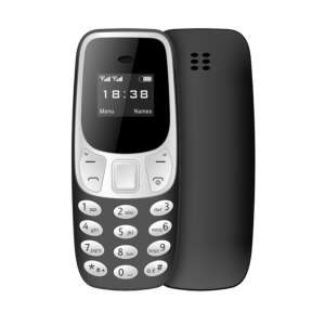 Miniatűr mobiltelefon Dual SIM BM10, black and silver, front and back view - Mobile Phone