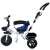Side view of Funfit Kids Twist 360° rotating tricycle with basket and horn, blue and white