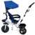 Side view of Funfit Kids Twist 360° rotating tricycle with basket and horn, blue and white