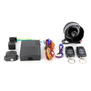 Car alarm system with central locking control set, remote control, siren, shock sensor, control unit, wiring - Vehicle alarm & lock