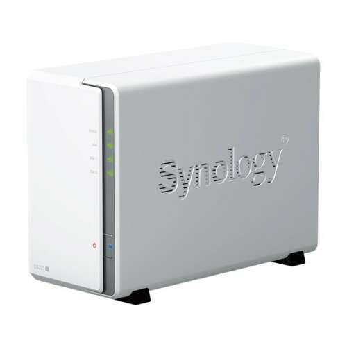 Synology DS223j NAS с 2 слота, бял, преден изглед