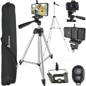 IZOXIS tripod set with phone holder, remote, and carrying case - Iso Trade