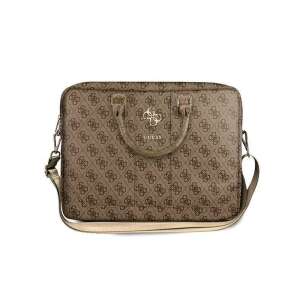 Torba na laptopa Guess 4G Uptown 16 cali w brązowym kolorze z wzorem logo, widok z przodu - Guess