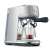 Sage SES450BSS espresso machine, stainless steel, side view, brewing two cups of espresso